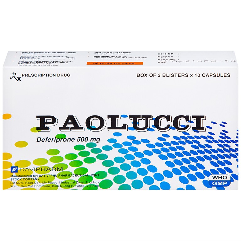 Thuốc Paolucci 500mg DaViPharm điều trị dư thừa sắt trong cơ thể (3 vỉ x 10 viên)