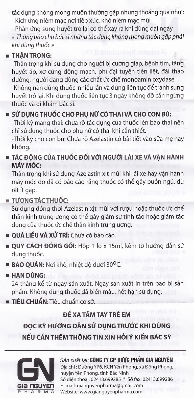 Thuốc xịt mũi Nozeytin Gia Nguyễn điều trị viêm mũi dị ứng, sổ mũi, hắt hơi, ngứa mũi (15ml)