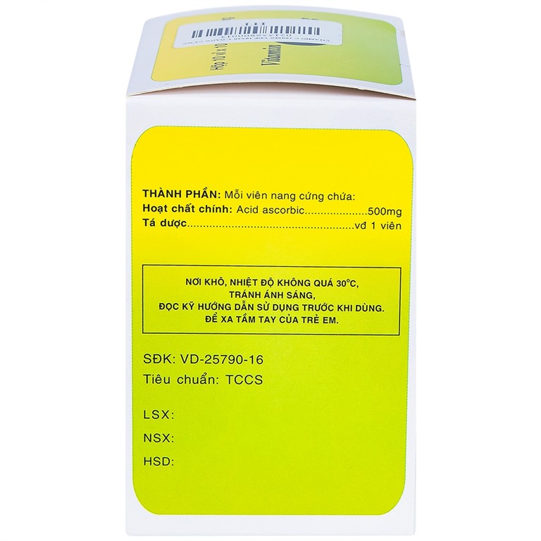 Thuốc Vitamin C 500mg Vidipha hỗ trợ điều trị bệnh Thalassemia (10 vỉ x 10 viên)