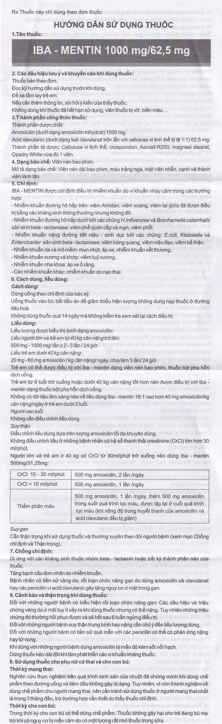 Thuốc Iba-Mentin 1000mg/62.5mg Pharbaco điều trị viêm Amidan, viêm xoang, viêm phế quản (2 vỉ x 7 viên)