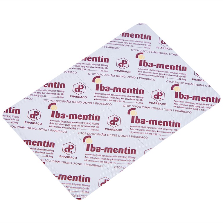 Thuốc Iba-Mentin 1000mg/62.5mg Pharbaco điều trị viêm Amidan, viêm xoang, viêm phế quản (2 vỉ x 7 viên)