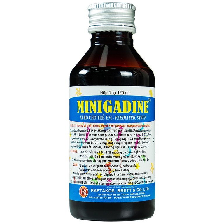 Siro cho trẻ em Minigadine Raptakos Brett phòng ngừa thiếu vi chất, biếng ăn (120ml)