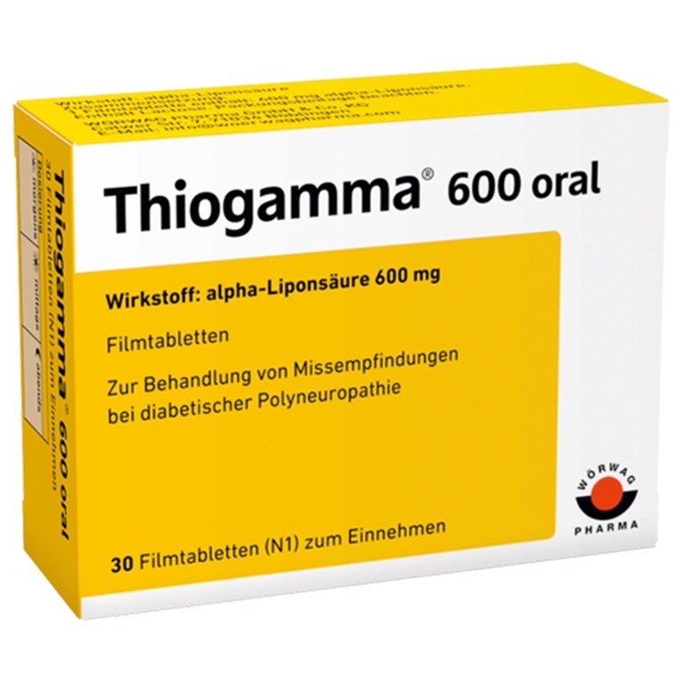Thuốc Thiogamma 600 oral điều trị rối loạn cảm giác do tiểu đường (3 vỉ x 10 viên)