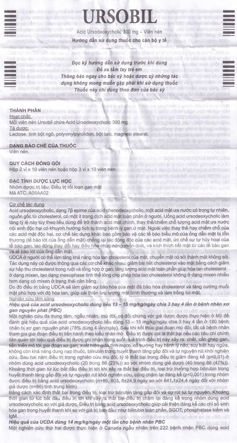 Thuốc Ursobil 300 ABC Farmaceutici điều trị xơ gan mật, làm tan sỏi mật (3 vỉ x 10 viên)
