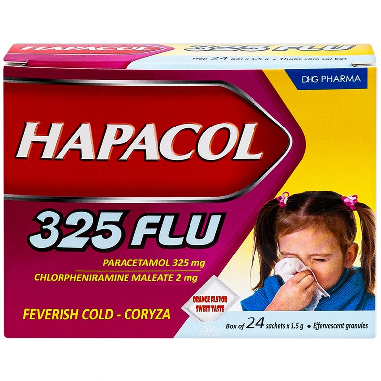 Cốm Hapacol 325 Flu DHG điều trị đau đầu, đau nửa đầu, đau răng (24 gói)