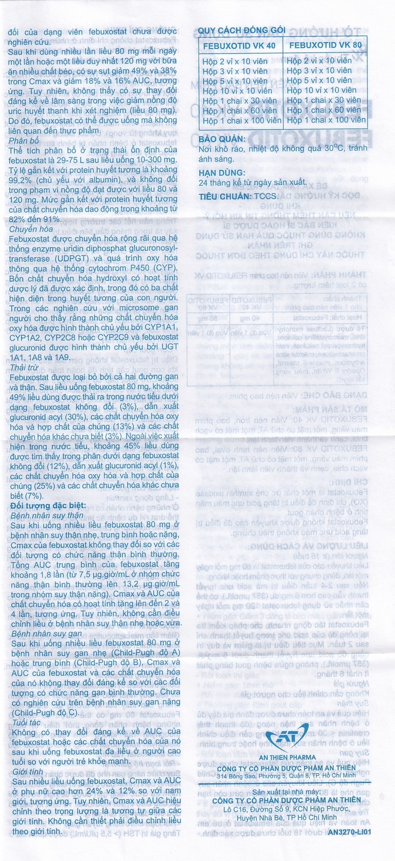 Thuốc Febuxotid VK 80 An Thiên điều trị tăng acid uric máu mãn tính (3 vỉ x 10 viên)
