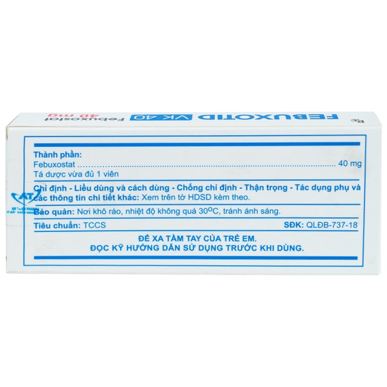 Thuốc Febuxotid VK 40 An Thiên điều trị tăng acid uric máu mãn tính (3 vỉ x 10 viên)