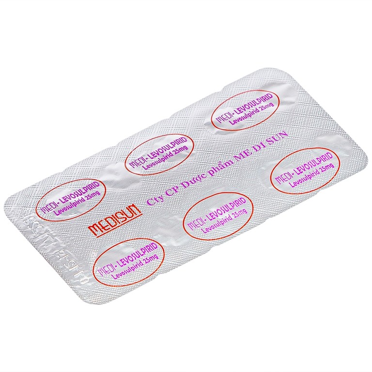 Viên nén Medi-Levosulpirid 25mg Medisun điều trị tâm thần phân liệt cấp và mạn tính (3 vỉ x 10 viên)