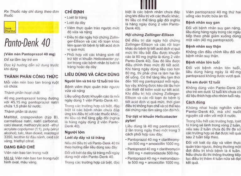 Viên nén Panto-Denk 40 điều trị loét tá tràng, loét dạ dày (2 vỉ x 14 viên)