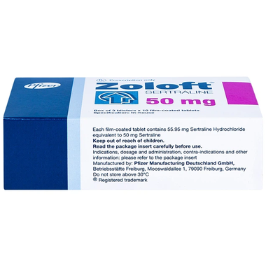 Thuốc Zoloft 50mg điều trị triệu chứng bệnh trầm cảm, rối loạn lo âu (3 vỉ x 10 viên)
