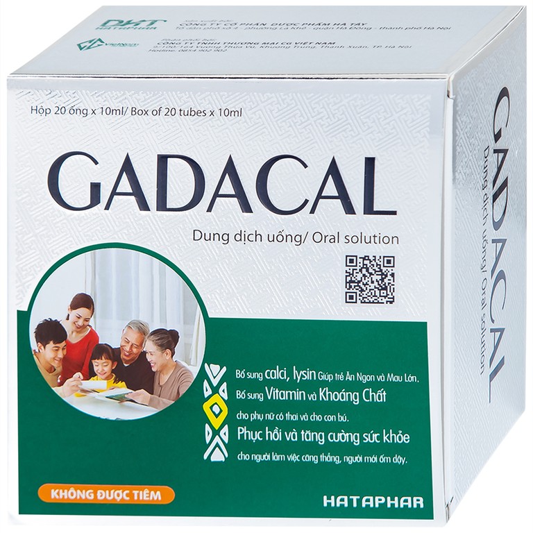 Dung dịch uống Gadacal Hà Tây bổ sung Calci, Lysin và các Vitamin (20 ống x 10ml)