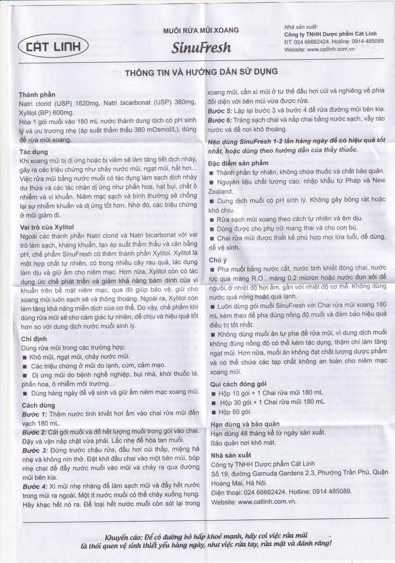 Muối rửa mũi xoang SinuFresh làm sạch dịch nhầy (50 gói)