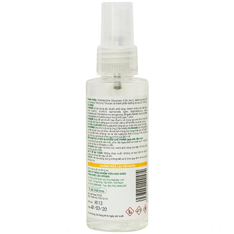 Sát khuẩn tay nhanh Clincare Opodis Pharma tiêu diệt 99,99% vi khuẩn, sát khuẩn tay nhanh (70ml)