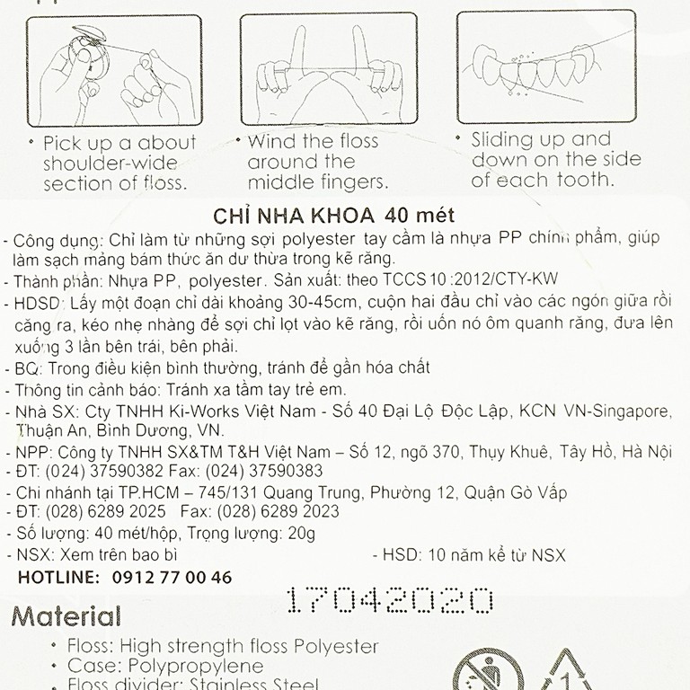 Chỉ nha khoa Okamura Asahi làm sạch mảng bám thức ăn dư thừa trong kẽ răng (40m)