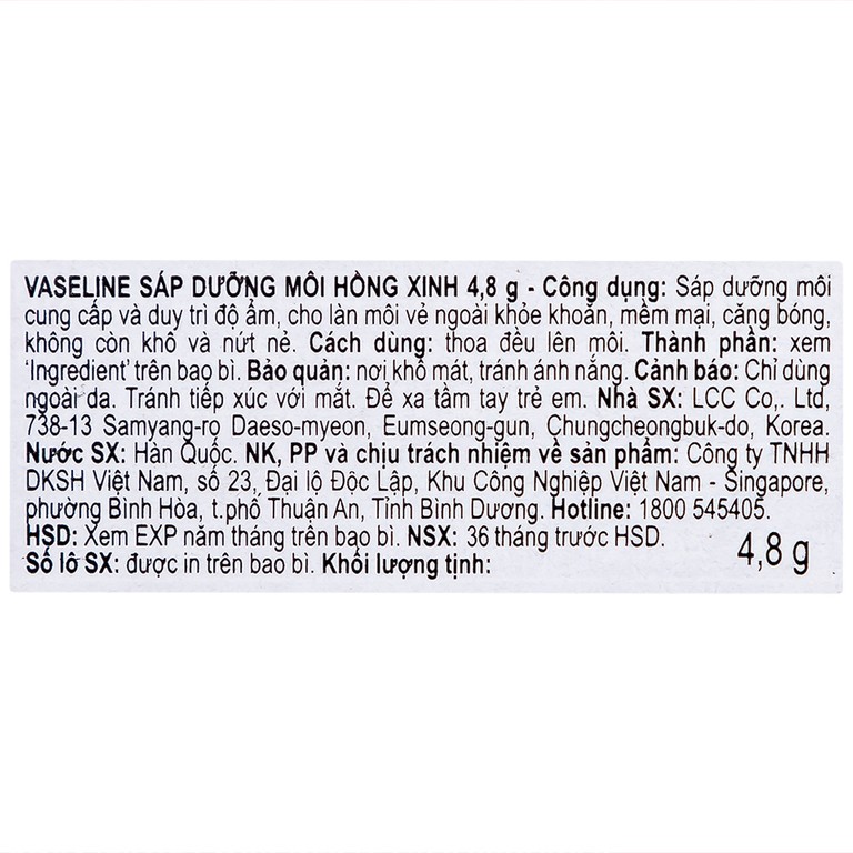 Son dưỡng ẩm Vaseline Rosy Lips giúp làm mềm môi, màu hồng tự nhiên (4.8g)