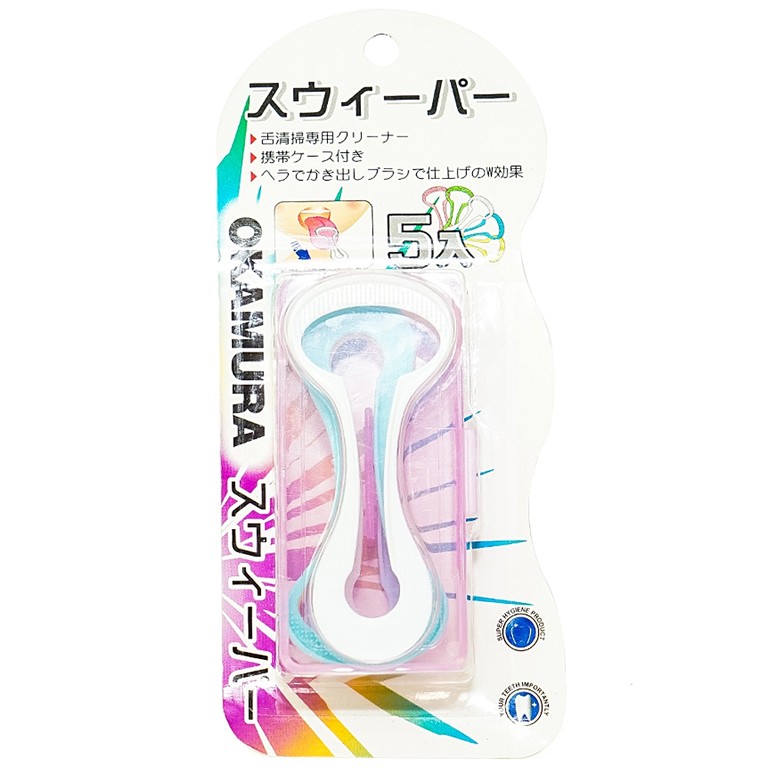 Dụng cụ cạo lưỡi Okamura làm sạch mảng bám ở lưỡi, phòng bệnh nha chu, hôi miệng (12 vỉ x 5 cây)