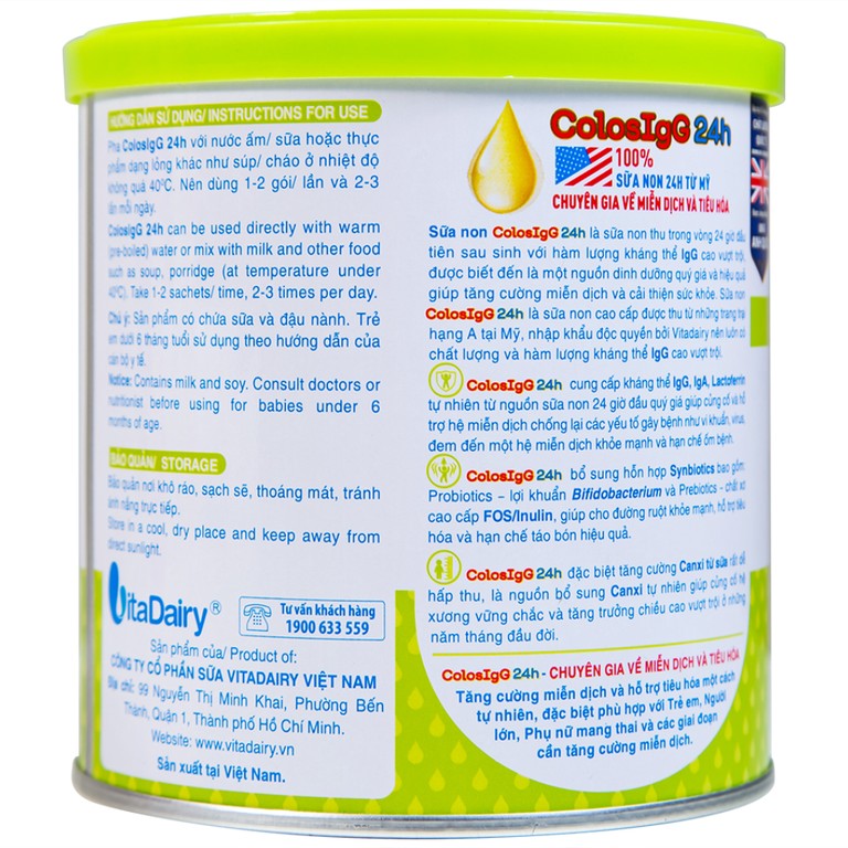 Sữa ColosIgG 24h Vitadairy hỗ trợ tăng cường miễn dịch và tiêu hóa (60 gói x 1.5g)