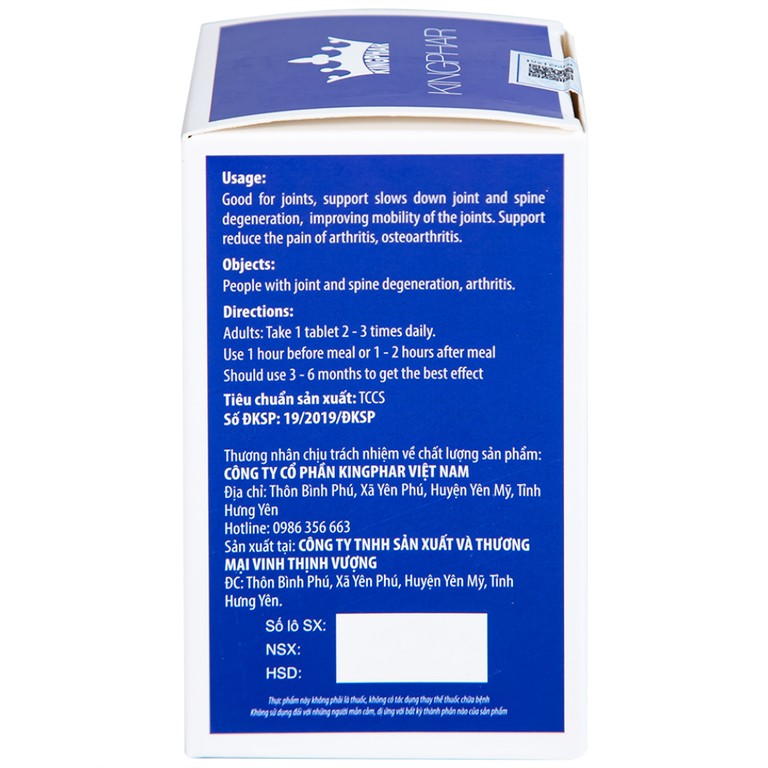 Viên Xương Khớp Kingphar New giúp dưỡng khớp, hỗ trợ làm chậm thoái hóa khớp (60 viên)