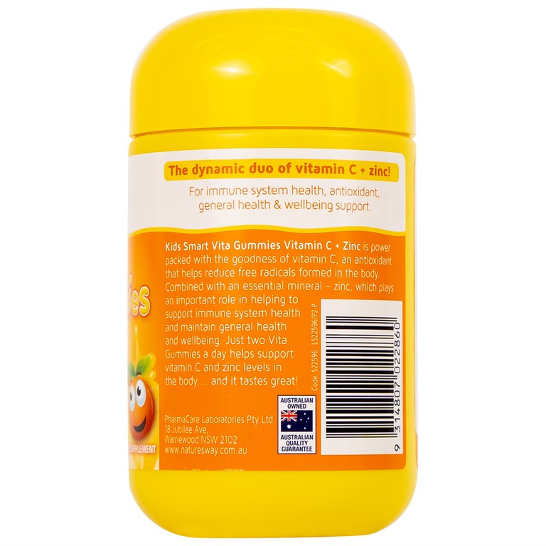 Viên nhai Kids Smart Vita Gummies bổ sung Vitamin C và kẽm giúp tăng cường sức đề kháng (60 viên)