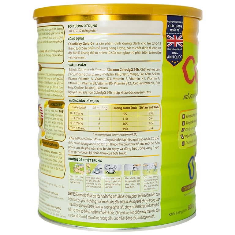 Sữa non ColosBaby Gold VitaDairy bổ sung kháng thể IgG tự nhiên cho trẻ từ 0 - 12 tháng (800g)