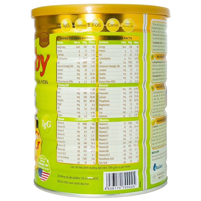 Sữa non ColosBaby Gold VitaDairy bổ sung kháng thể IgG tự nhiên cho trẻ từ 0 - 12 tháng (800g)