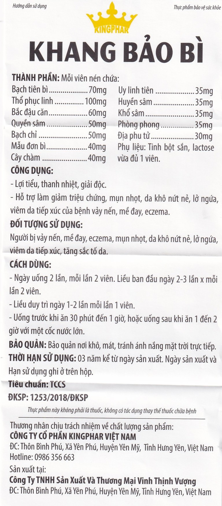 Viên uống Khang Bảo Bì Kingphar hỗ trợ giảm chứng mày đay, Eczema, mụn nhọt (60 viên)