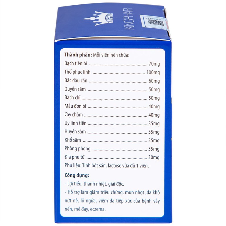 Viên uống Khang Bảo Bì Kingphar hỗ trợ giảm chứng mày đay, Eczema, mụn nhọt (60 viên)