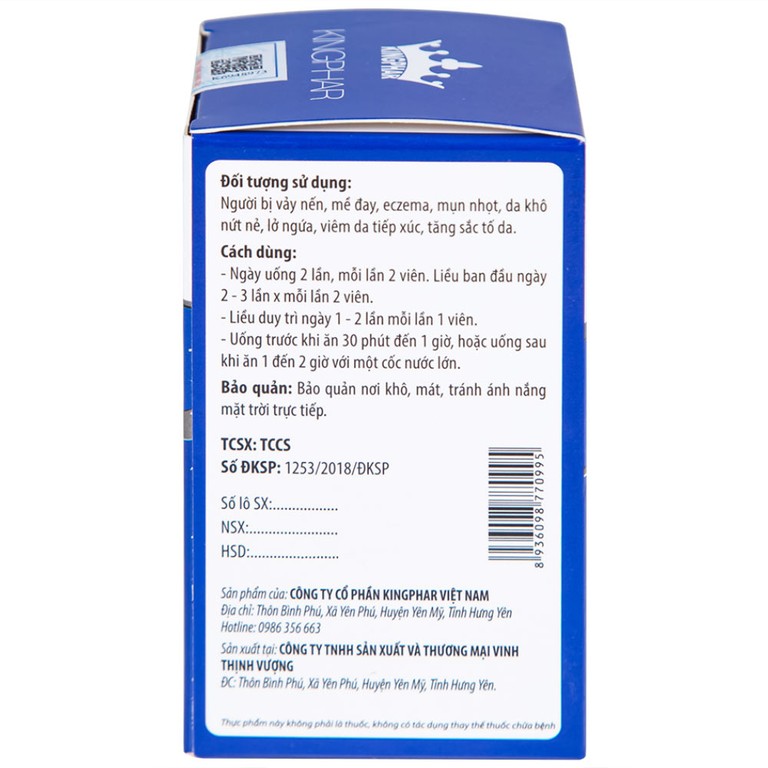 Viên uống Khang Bảo Bì Kingphar hỗ trợ giảm chứng mày đay, Eczema, mụn nhọt (60 viên)