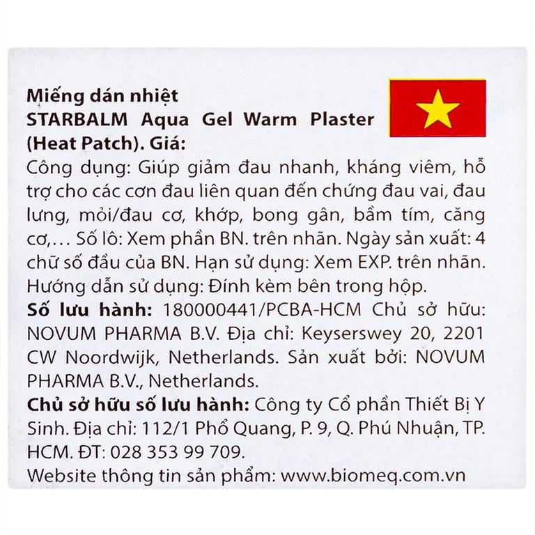 Miếng dán nhiệt Starbalm Aqua Gel Warm Plaster Heat Patches hỗ trợ giảm đau nhanh, kháng viêm (4 gói)