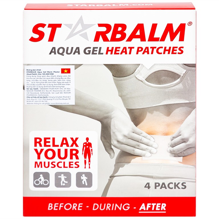 Miếng dán nhiệt Starbalm Aqua Gel Warm Plaster Heat Patches hỗ trợ giảm đau nhanh, kháng viêm (4 gói)