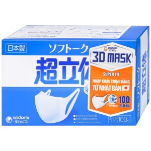 Khẩu trang Unicharm 3D Mask Superfit size M hỗ trợ ngăn khói, bụi, kháng khuẩn (100 cái)