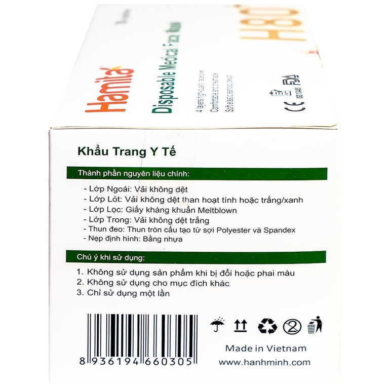 Khẩu trang than hoạt tính Hamita H80+ 4 lớp hỗ trợ ngăn khói, bụi, kháng khuẩn (50 cái)