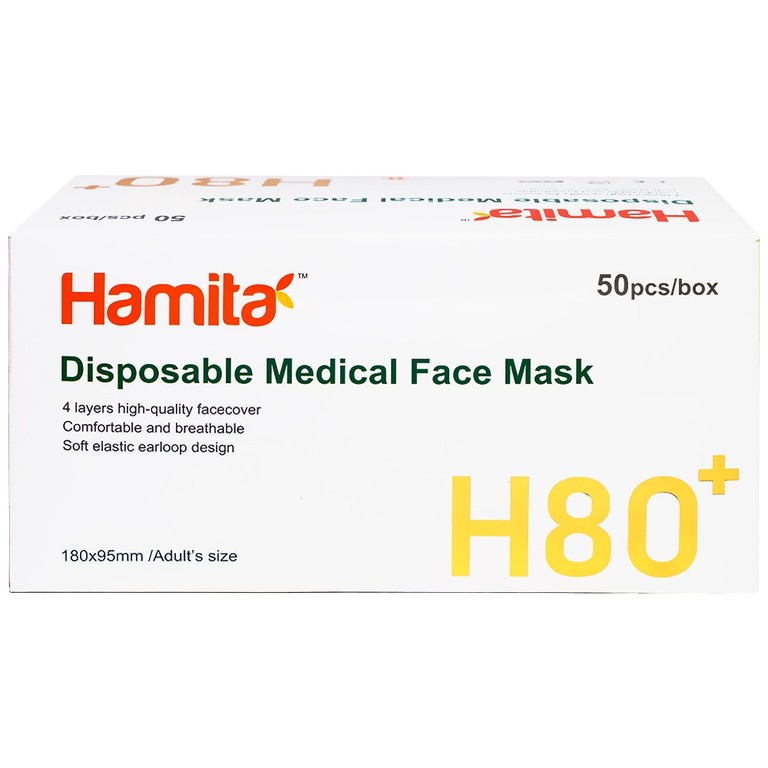 Khẩu trang than hoạt tính Hamita H80+ 4 lớp hỗ trợ ngăn khói, bụi, kháng khuẩn (50 cái)
