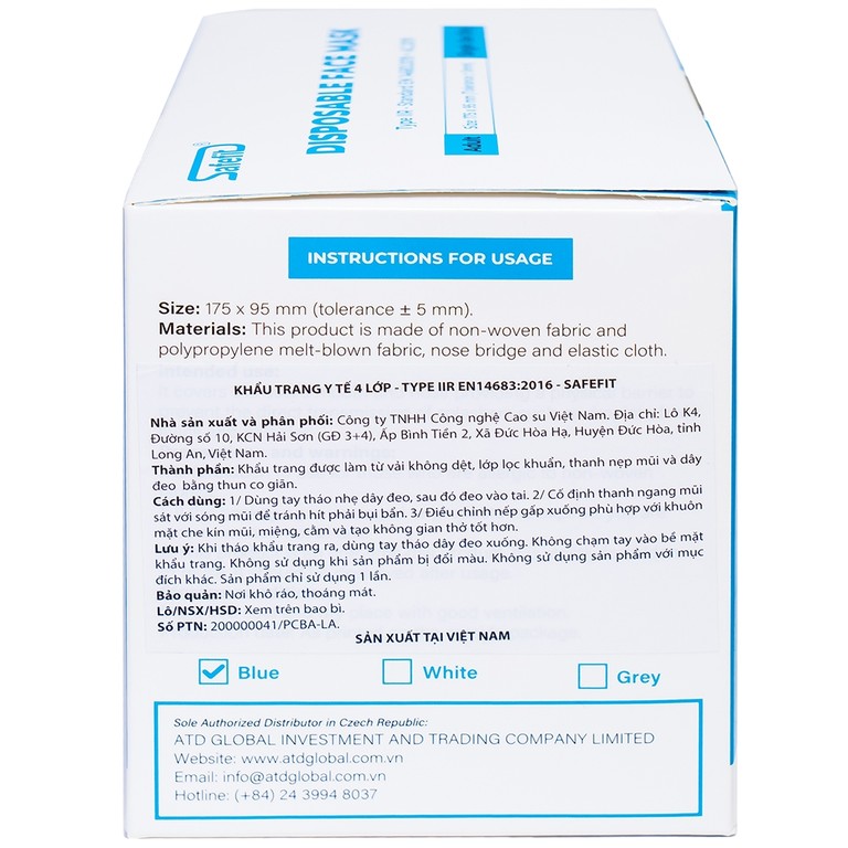 Khẩu trang y tế Safefit màu xanh 4 lớp hỗ trợ ngăn khói, bụi, kháng khuẩn (50 cái)