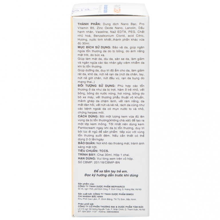 Kem Panto Cream Nano Silver - ZinC đặc trị bỏng (30ml)