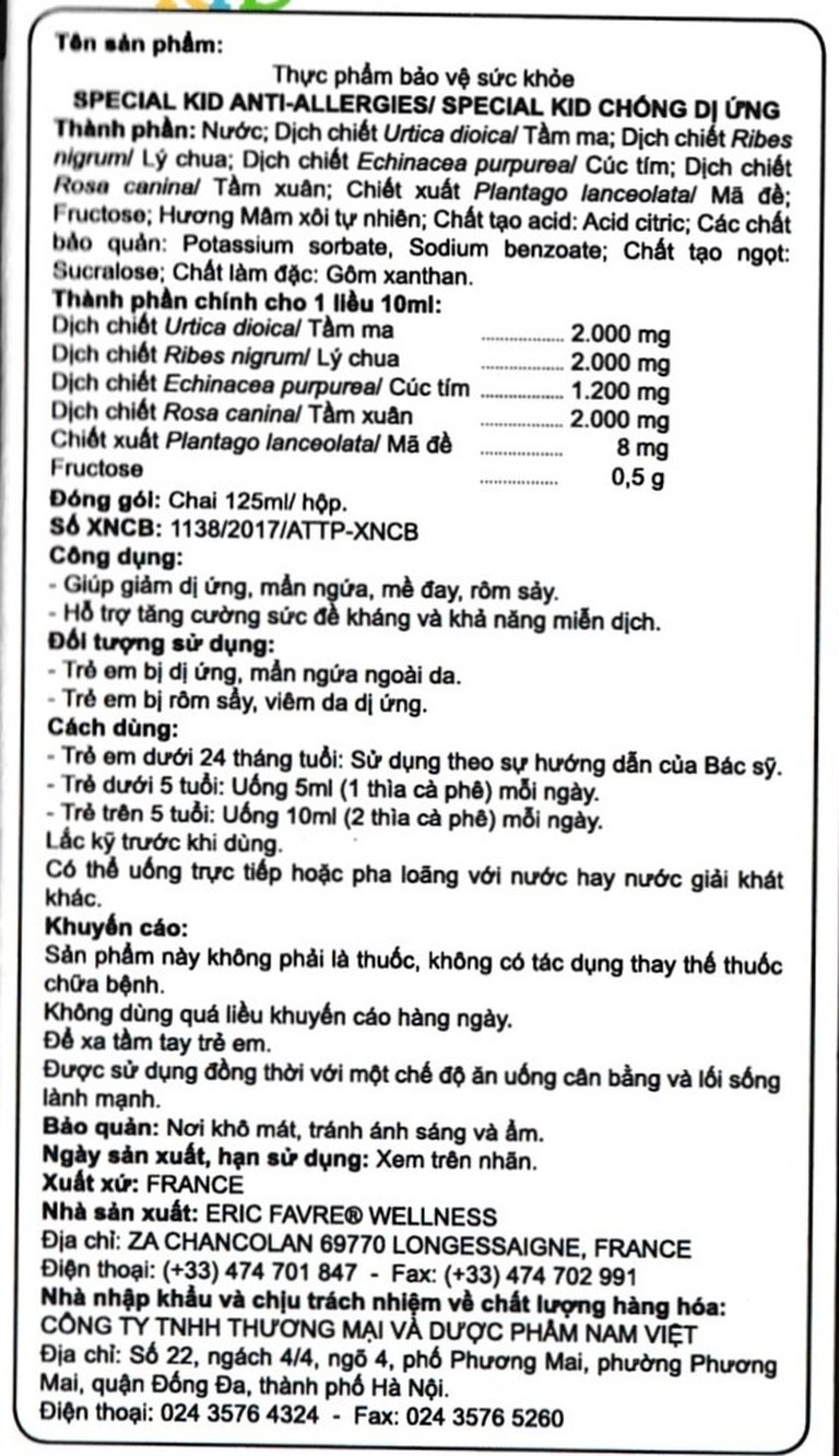 Siro Special Kid Anti-Allergies giúp giảm dị ứng, tăng cường sức đề kháng (125ml)
