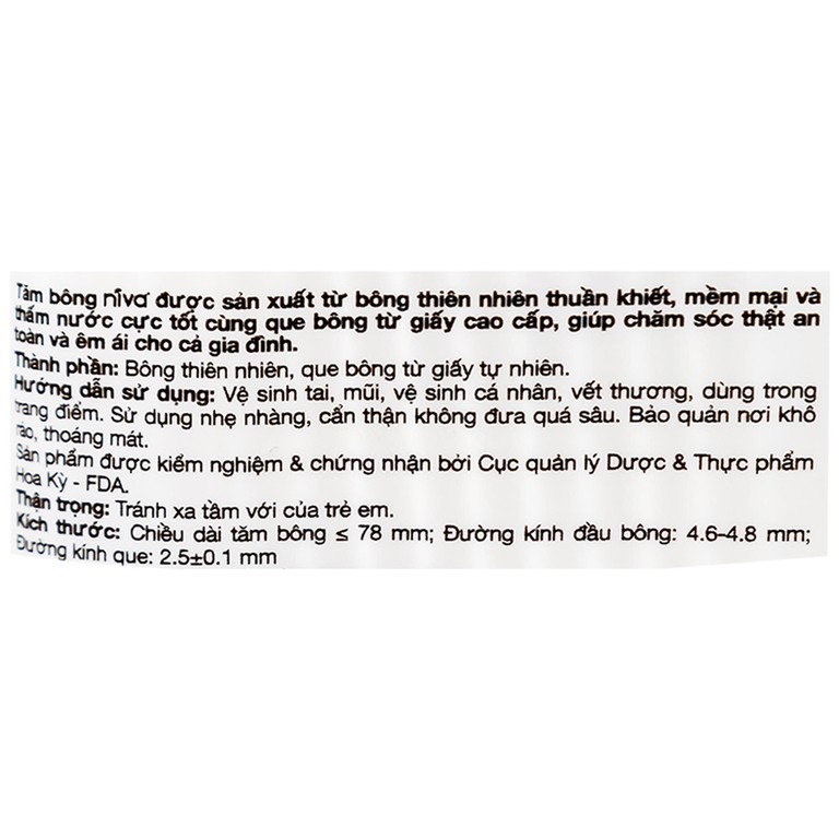 Tăm bông Niva AZP3 Paper Cotton Buds túi Zip 1 đầu tròn 1 đầu xoắn vệ sinh tai, mũi, vết thương (200 que)