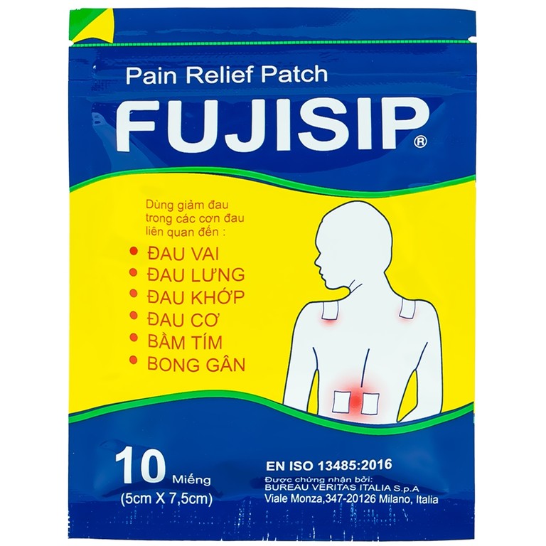 Cao dán giảm đau Fujisip 5cm x 7,5cm Thiên Ân giảm đau vai, đau lưng, đau khớp (10 miếng )