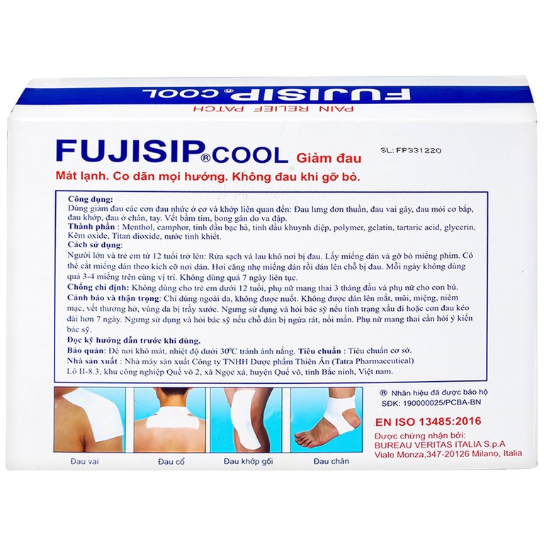 Cao dán Fujisip Cool Thiên Ân giảm đau cơ, đau khớp, đau vai gáy, đau lưng (10 túi)
