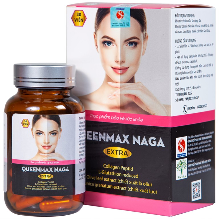 Thực phẩm bảo vệ sức khỏe Queenmax Naga Extra bổ sung collagen, một số vitamin và khoáng chất (30 viên)