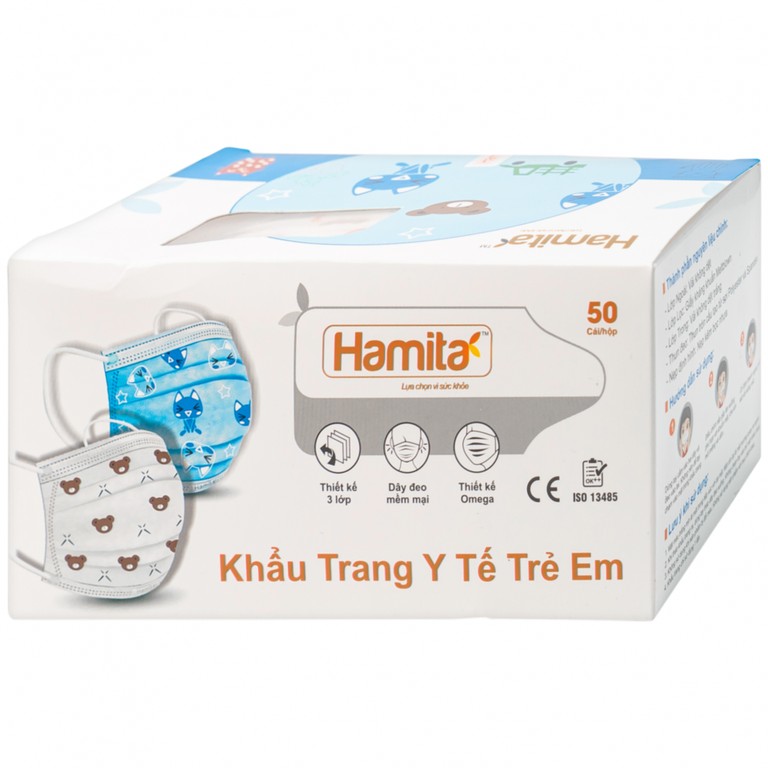 Khẩu trang y tế trẻ em Hamita ngăn bụi, kháng khuẩn (50 cái)