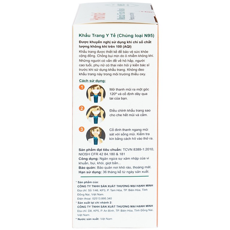 Khẩu trang N95 Hamita ngăn bụi, kháng khuẩn (10 cái)