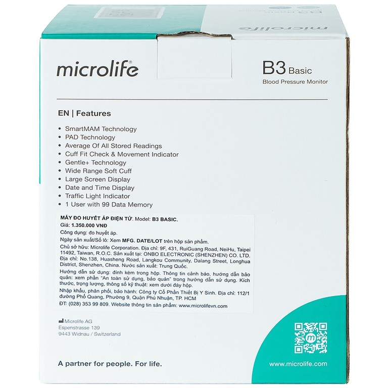 Máy đo huyết áp tự động Microlife B3 Basic hỗ trợ đo huyết áp