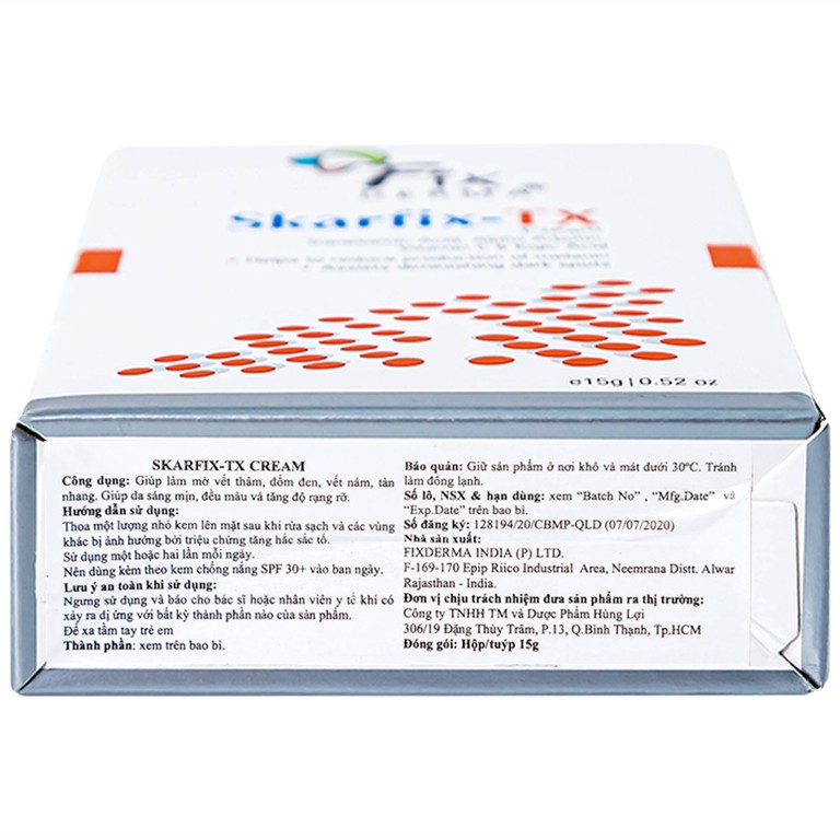 Kem bôi Fixderma Skarfix TX Cream giúp làm mờ vết thâm, đốm đen, vết nám, tàn nhang (15g)