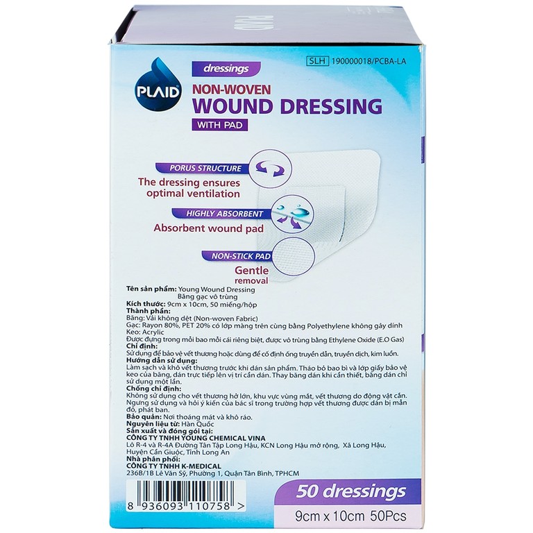 Băng gạc vô trùng Non-Woven Wound Dressing 9cm x 10cm Young Chemical hỗ trợ bảo vệ vết thương (50 miếng)