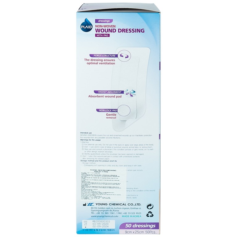 Băng gạc vô trùng Non-Woven Wound Dressing 9cm x 20cm Young Chemical Vina hỗ trợ bảo vệ vết thương (50 miếng)