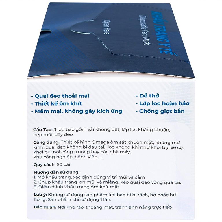 Khẩu trang y tế Naturecare màu xanh 3 lớp hỗ trợ ngăn khói, bụi, kháng khuẩn (50 cái)