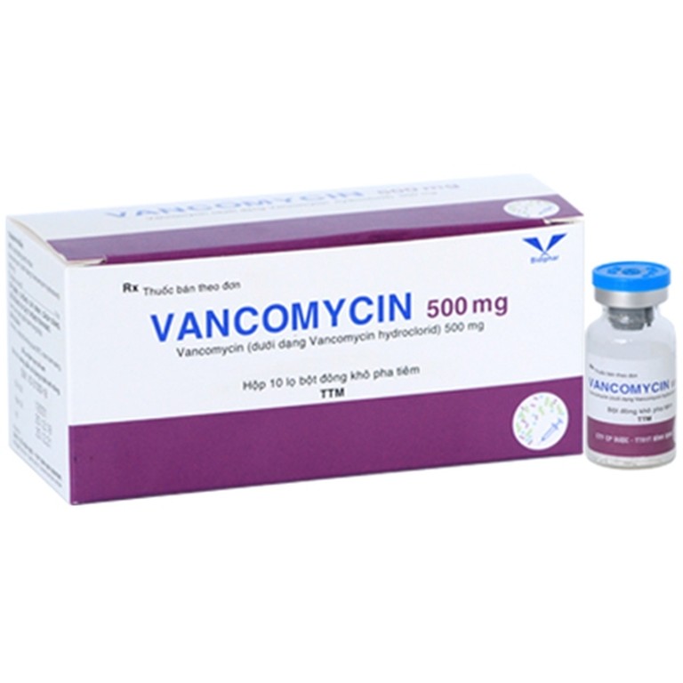 Bột pha tiêm Vancomycin 500mg Bidiphar điều trị các nhiễm khuẩn nặng, bệnh thận và tim (10 lọ)