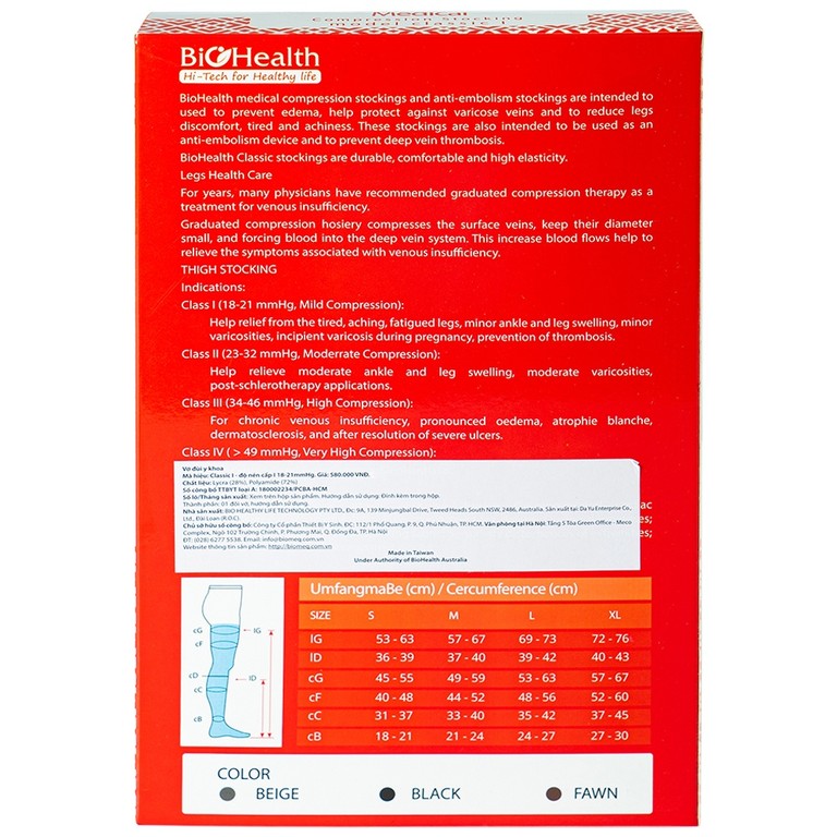 Vớ đùi y khoa Medical Compression Stocking Model Classis I size M Biohealth ngăn ngừa phù nề