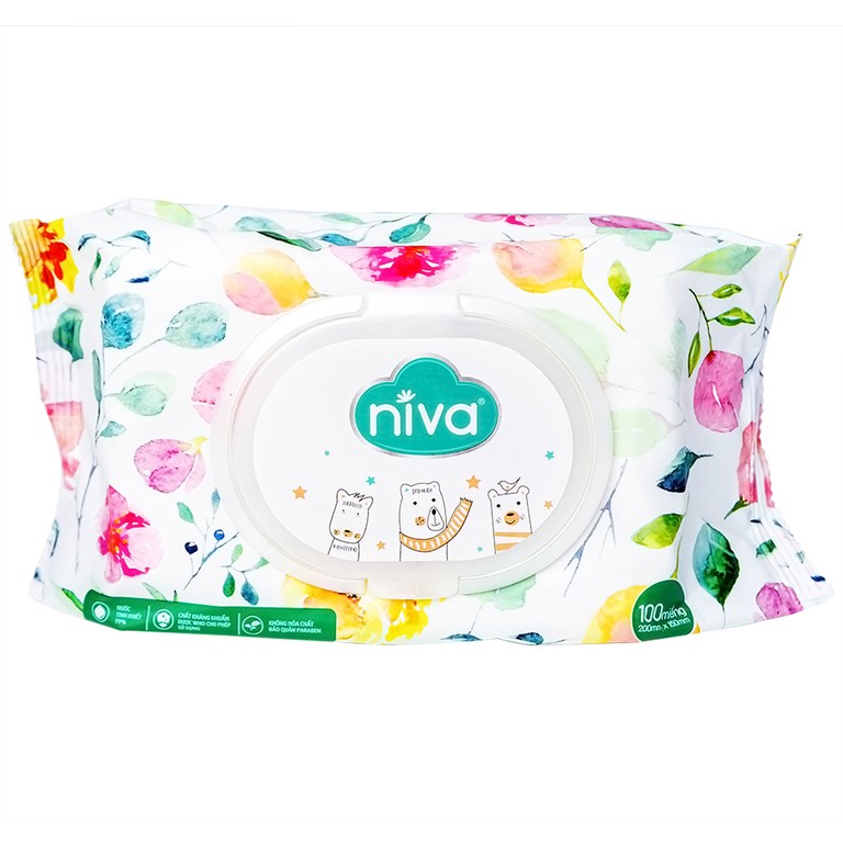Khăn ướt Niva Baby làm sạch, kháng khuẩn và giữ vệ sinh (100 miếng)